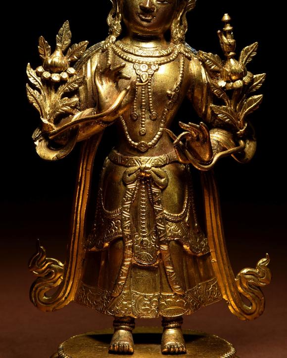 华艺国际清乾隆  铜鎏金站姿弥勒菩萨