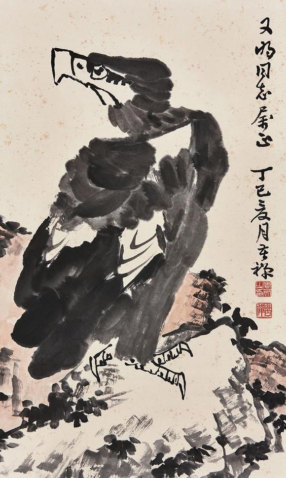 香港华辉李苦禅 鹰石图