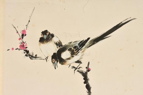 mega international auction近现代 王雪涛喜鹊登梅 设色镜芯 wang