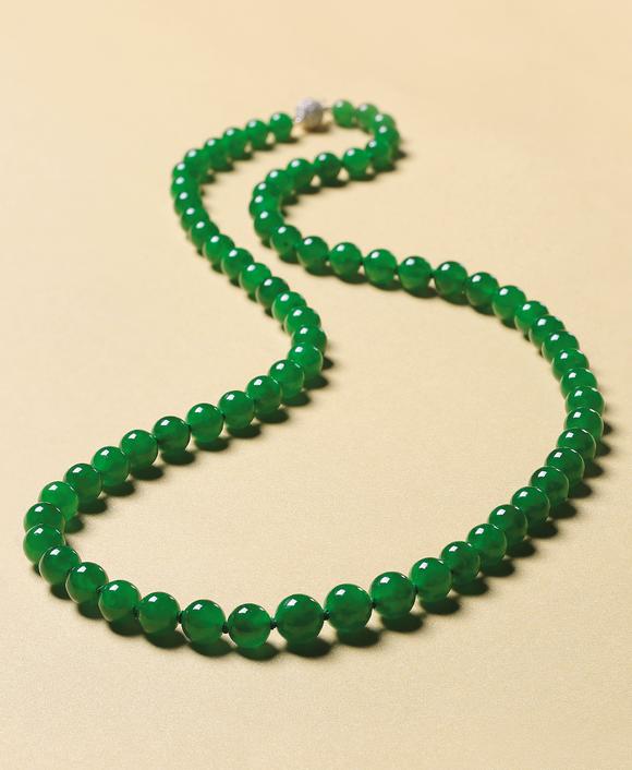 fine jadeite bead necklace 天然满绿翡翠珠链
