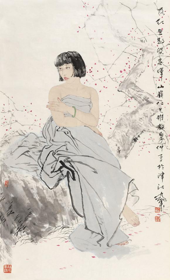 何家英b19571996年作落红无数淡春晖镜心设色纸本