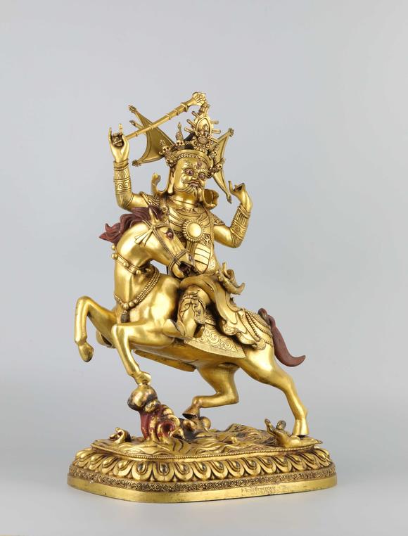 清代铜鎏金格萨尔王护法像