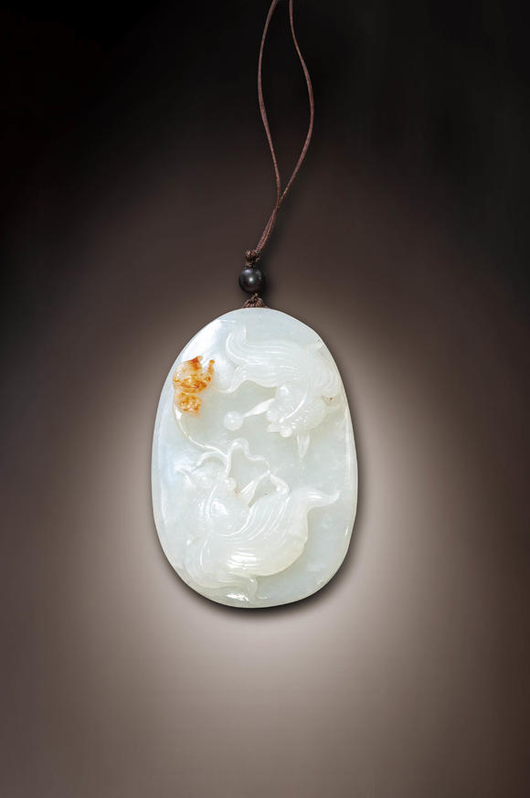 民国白玉雕年年有余挂件