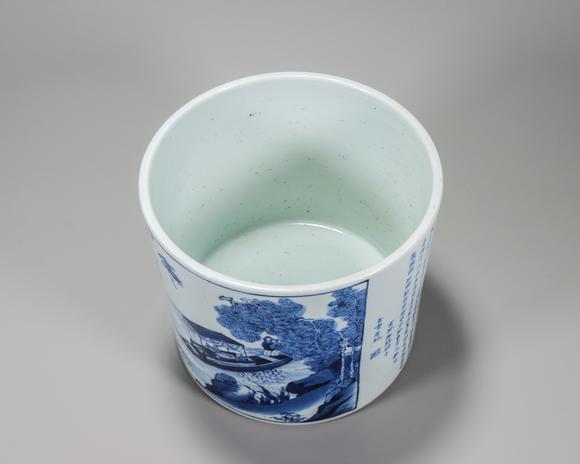 文章山斗款青花山水人物纹前赤壁赋笔筒