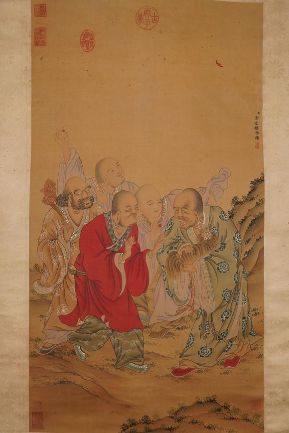 achinesearhatpaintingsilkscrolljintingbiaomark金廷标罗汉