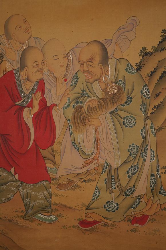 achinesearhatpaintingsilkscrolljintingbiaomark金廷标罗汉