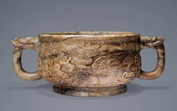 明火烧玉雕云龙纹双耳炉