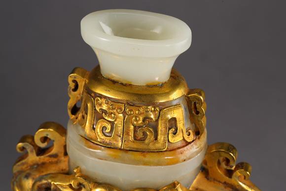 中国古代和田玉嵌金瓶ancientchinesehetianjadeinlaidgoldbottle