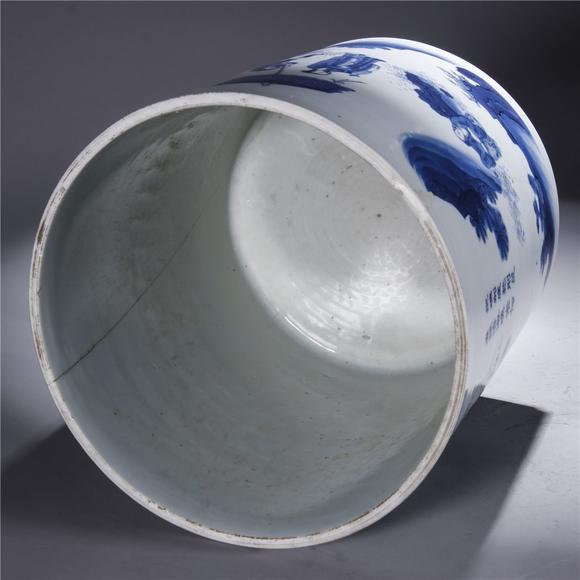 明崇祯 青花文王访贤图笔筒