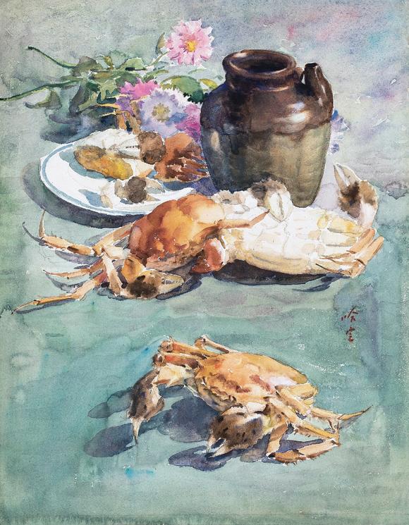 哈定19232004螃蟹与陶罐纸本水彩